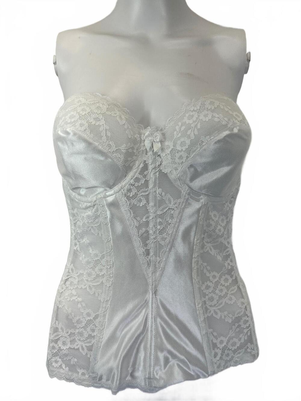 Women's S 36C Va Bien White Lace Corset Bra Top Boning Bridal Bustier Wedding
